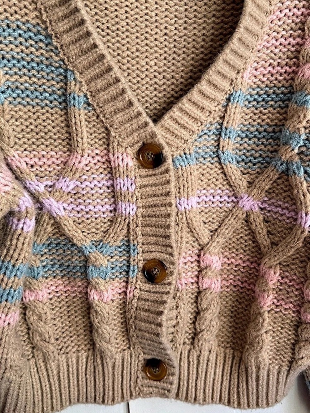 Lush Striped Cropped Cardigan Brown & Pink Large - Picture 7 of 10